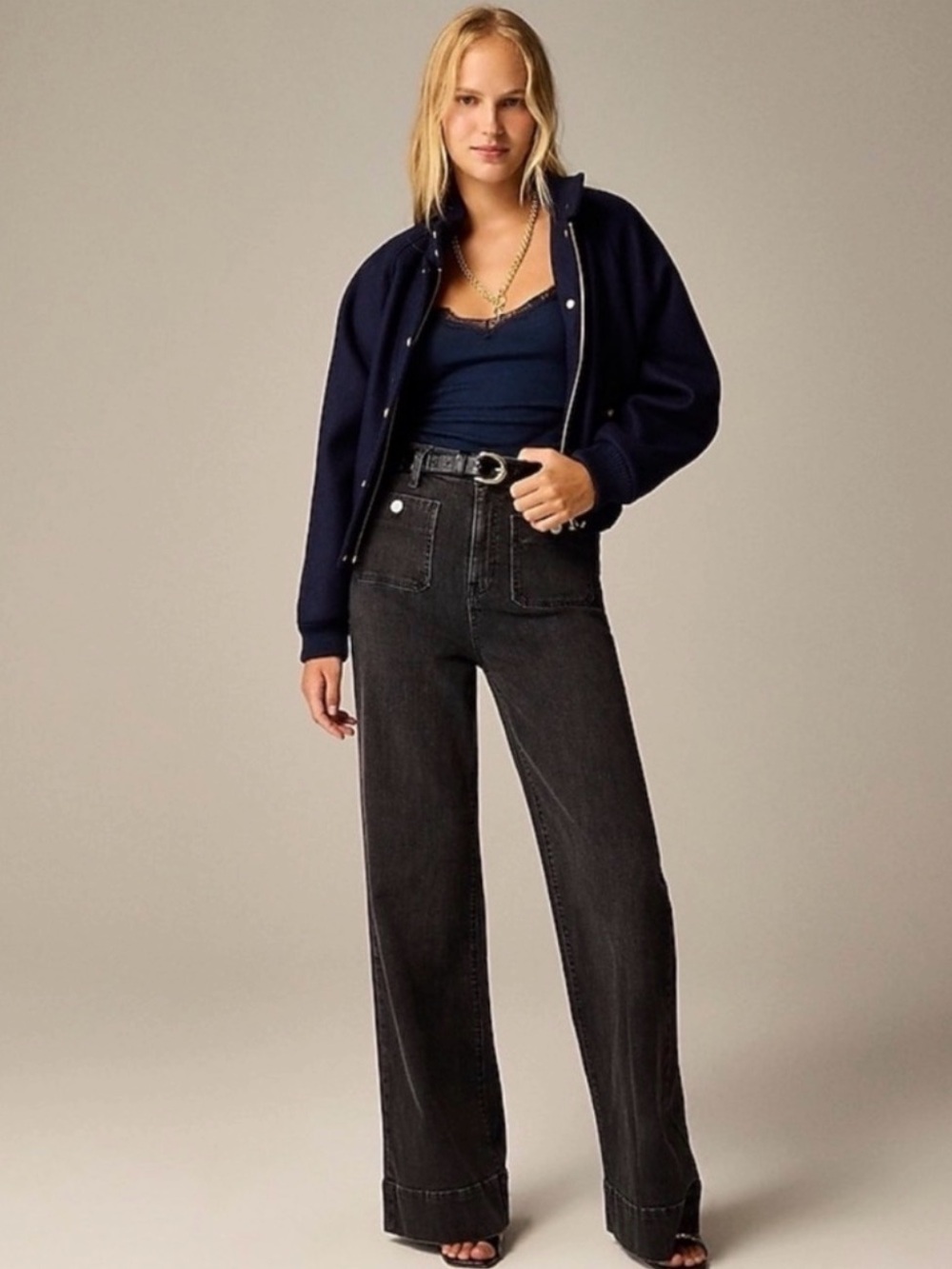 J.Crew ‘70’s Vibe High-Rise Wide Leg Sailor Women’s Jeans Vintage Black, Size 28 - Picture 2 of 9